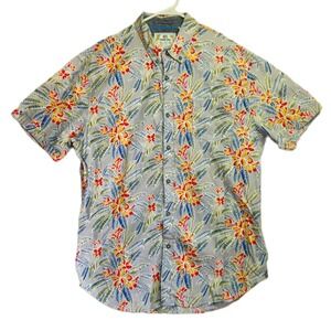 MBX Premium Goods Mens XL Paradise Shirt Tropical Floral Cotton Button Down Grey